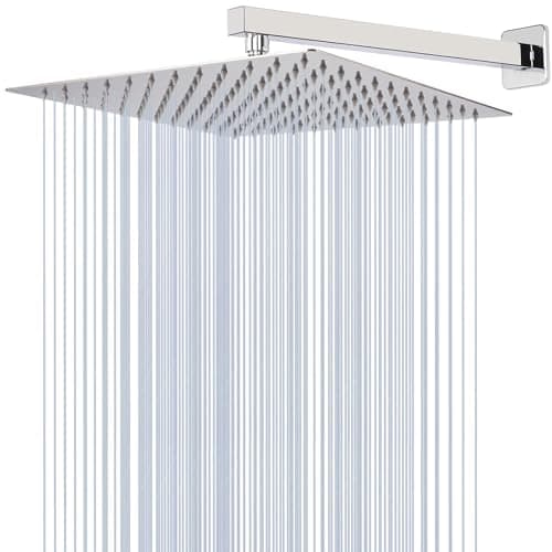 Image of Katezon 30 cm High Flow Rainfall Shower Head with 40 cm Shower Arm, Stainless Steel Square Showerhead Self-Cleaning Silicone Nozzles, Ultra-Thin Design, Universal Wall and Ceiling Mount (Chrome)
