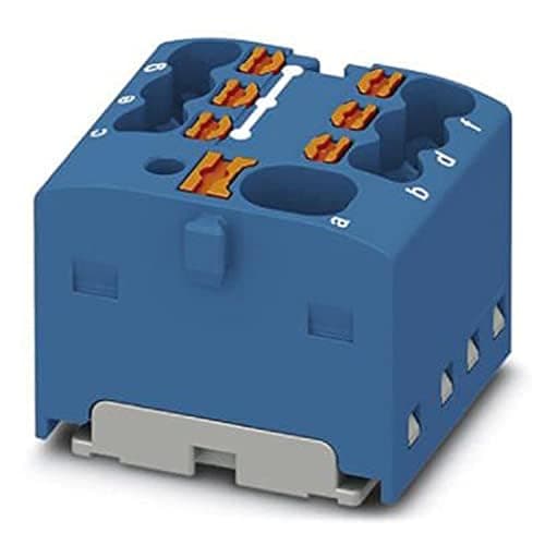 Image of PHOENIX CONTACT PTFIX 4/6X1.5 BU Distribution Block, Base Terminal with Input, 450V Rated Voltage, 17.5A Rated Current, Push-in Connection, 7 Number of Connections, Direct Mounting with Flange, Pack