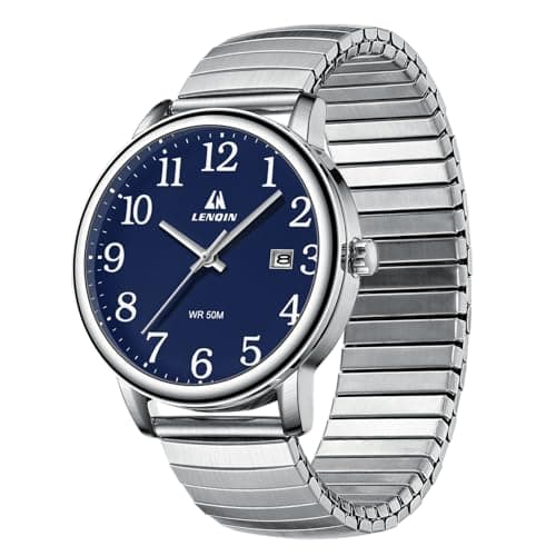 Image of LN LENQIN Mens Watches Stainless Steel Analog Quartz Watches for Men Easy Reader 38 mm Fashion Business Waterproof Men's Wrist Watches with Date and Expansion Band (Black) (Blue)
