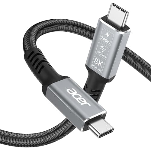 Image of acer USB4 Cable 1m, 8K@60Hz HDR Display/40Gbps Data Cable/240W USB-C Charging Cable, USB C to USBC Cable for Thunderbolt 3/4, iPhone 15 16 17, MacBook, iPad, iMac, Studio Display, SSD, eGpu, Dock etc.