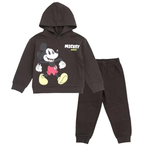 Image of Disney Mickey Mouse Christmas Fleece Hooded Jumper with Jogging Bottoms Outfit Set Newborn to Big Kids Sizes (0-3 Months - 14-16), Dark grey, 4 Years