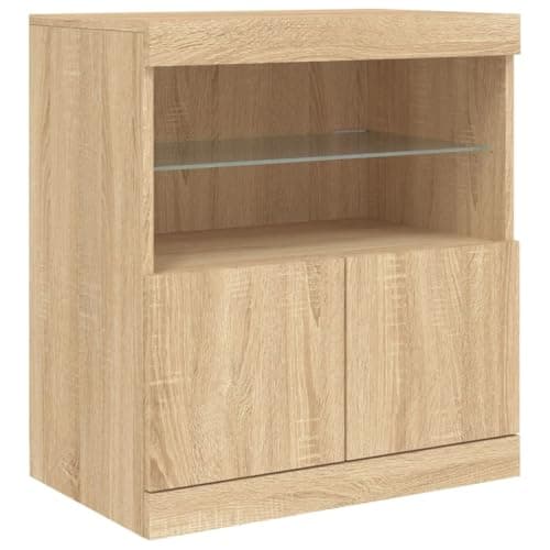 Image of vidaXL Modern Sideboard with Led Lights - Sonoma Oak Brown Engineered Wood - 60x37x67 cm - Living Room Storage Organiser