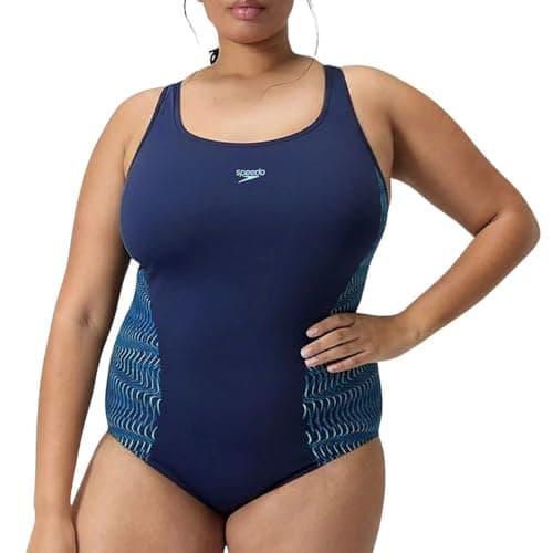 Image of Speedo Women's Plus Placement Medalist One Piece Swimsuit, Navy Blue, 46