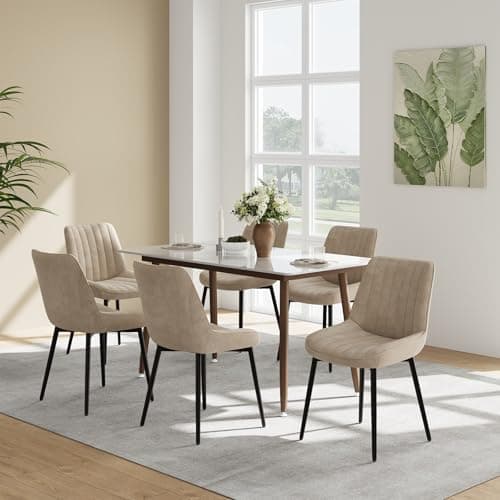 Image of COLAMY Velvet Dining Chairs Set of 6, Velvet Chairs for Dining Room with Metal Legs and Thick Seat Cushion, Upholstered KitchenChairs with Anti-Slip Pads, Khaki