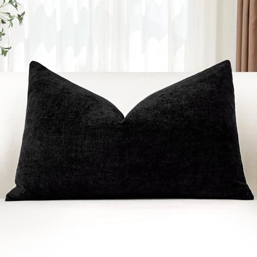 Image of JOTOM Chenille Cushion Covers 30x50 cm Soft Black Decorative Throw Pillow Covers 12x20 Inch Lumbar Cushion Case Solid Pillowcases for Couch Sofa Living Room Bed Home Decor (Black)