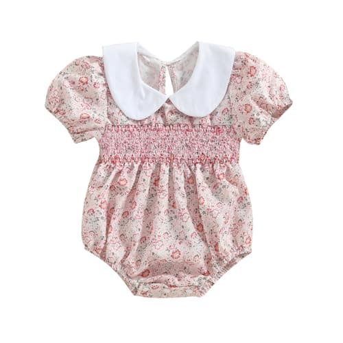 Image of Himllauen Baby Girl Summer Romper Casual Floral Print Sleeveless Jumpsuit Cute Sweet Romper Newborn Clothes for Baby Girls (Pink 1, 3-6 Months)