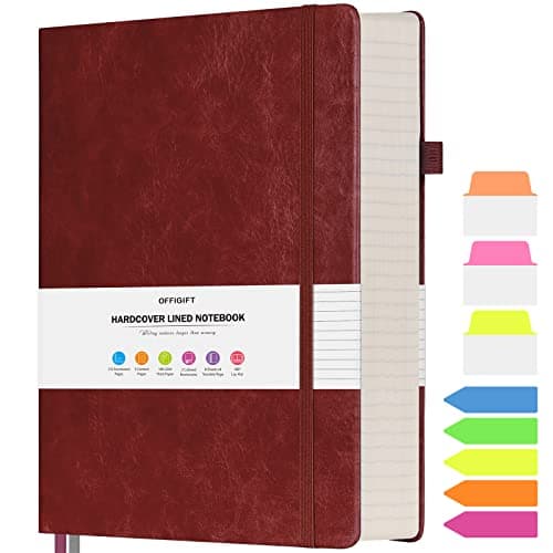 Image of OFFIGIFT College Ruled Notebook, Large B5 Hardcover Leather Journal, 312 Numbered Pages Writing Journal, 100gsm No Bleed Paper, Lined Journal Notebook for Women Men School Office, Burgundy