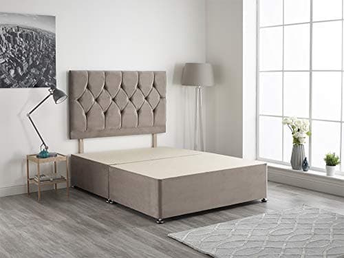 Image of Bed Centre Light Grey Plush Velvet Fabric Divan Base Plus Matching Headboard3ft 4ft 4ft6 5ft 6ft (6FT (Super Kingsize))