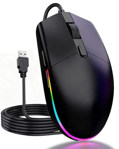 Image of Amztour Wired Gaming Mouse LED RGB Backlit Mouse with 6 Buttons Ergonomic Design 1.5m USB Cable Computer Mice 3600DPI Optical Gaming Mice for FPS MOBA MMO Laptop PC Mac Linux - Black