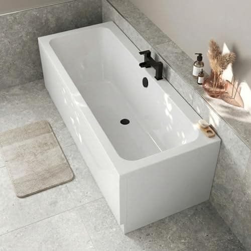 Image of Baystone 1800 x 800mm Double Ended Square Bath White Gloss Soaking Bathttub, Acrylic Baths for Bathrooms, Straight, Adjustable Feet, Side & End Panels Included
