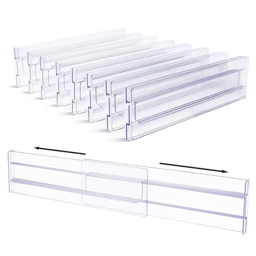 Image of Vtopmart 8 Pack Drawer Dividers, 3.2" High Expandable from 12.2-21.4" Adjustable Drawer Organisers，Clear Plastic Drawers Separators for Clothing, Kitchen Utensils and Office Storage