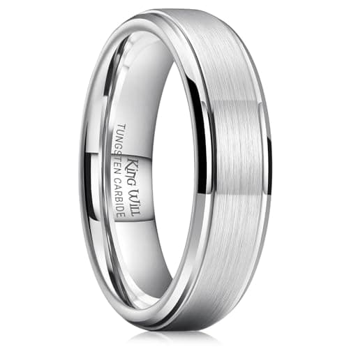Image of King Will Basic Men's Tungsten Carbide Ring 6mm Polished Beveled Edge Matte Brushed Finish Center Wedding Band 9