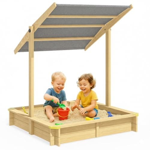 Image of SPIELWERK® Samu Sandpit | Tilting Roof | Canopy | UV50+ Protection | Soft Play | Ideal with Kinetic Sand | Toddler Toys | Play House with Ground Liner & Corner Protectors | 120x120 cm
