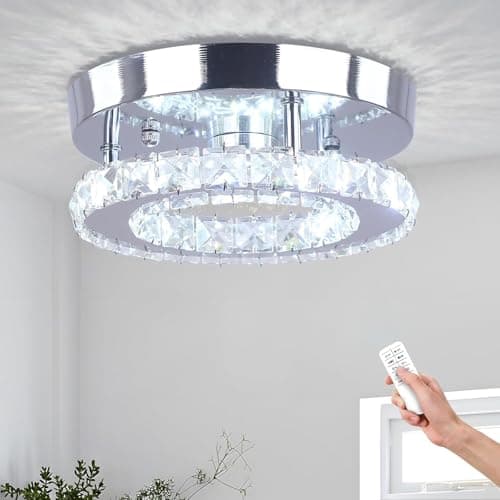 Image of YPQXYHDA Mini Round Crystal Ceiling Light with Remote, Modern LED Crystal Chandelier Dimmable Flush Mount Round Light Fixture for Kitchen,Bedroom,Dining Room,Hallway Lounge