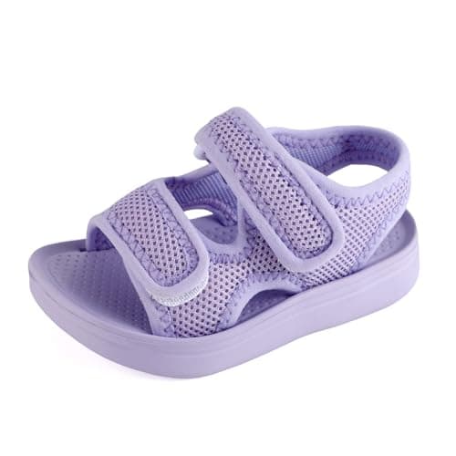 Image of MK MATT KEELY Unisex Kids Summer Sandals Baby Anti-Slip Open Toe Adjustable Walking Shoes for Boys Girls,Size 2.5/3.5 UK, Purple