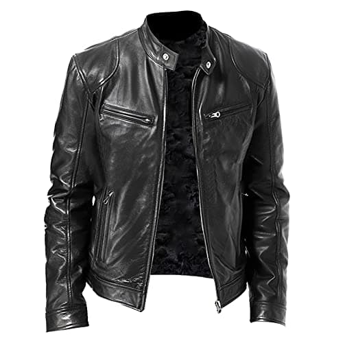 Image of Dark Red Black Mens Leather Jackets Smart Casual Winter Coats for Men Full Zip Biker Motorcycle Jacket Faux Leather Bomber Flying Jacket Lapel Collar Windproof Outerwear with Zipper Pockets S M L 2xl
