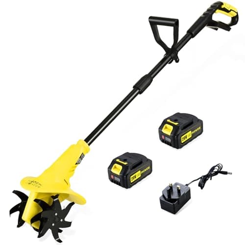 Image of PHIWOS 20V Cordless Tiller Cultivator, Electric Garden Rotary Soil hand Tiller, 20cm Working Width, 13cm Working Depth, 2 * 4.0Ah Li-ion Rechargeable Batteries and Charger Include