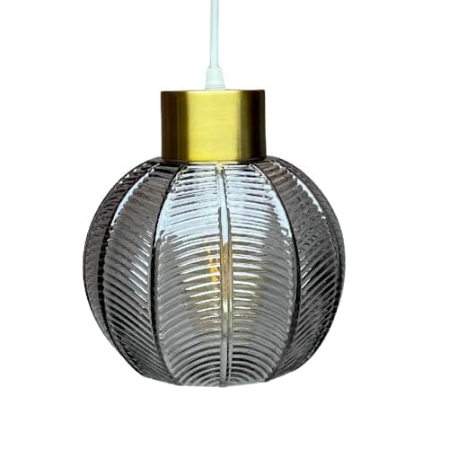 Image of Britalia Antique Gold & Smoked Ribbed Glass Vintage Retro Easy Fit Globe Dome Pendant Shade | 20.5cm Diameter (8") | None Electric Ceiling Lampshade | 42mm Hole to Fit Lampholder Type E27 ES