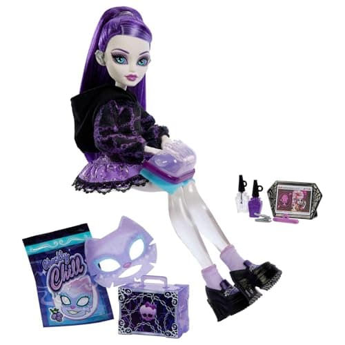 Image of Monster High Self-Scare Secrets Spectra Vondergeist Doll and Accessories Set with 13 Realistic Surprises like Manicure Kit and Record Player, JHK46