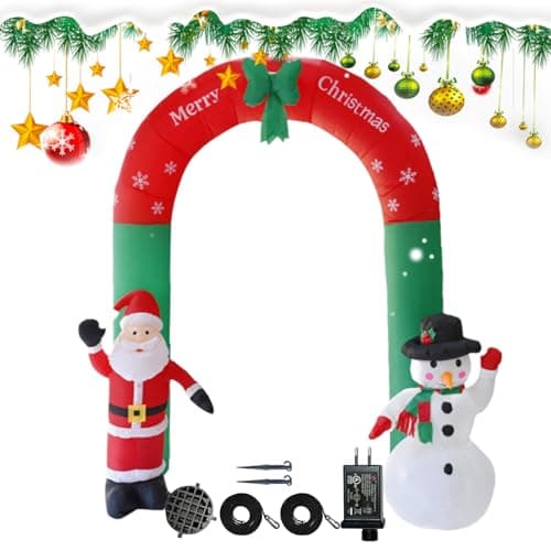 Image of Mimoqk Christmas Arch | 2.4 Meters LED Lights Santa Snowman Inflatable Decorations - Inflatable Bow Decoration | For Outdoor Use Garden Yard Driveway Entrance