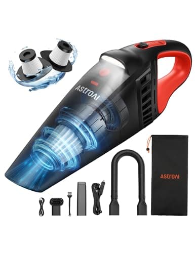 Image of AstroAI Handheld Vacuum Cleaner Cordless, Powerful Suction, Car Vacuum Cleaner, Washable Filter, Portable Hand Held Vacuum LED, 12V DC/Long Runtime Rechargeable Battery, Fast Charge for Home, Car, Pet
