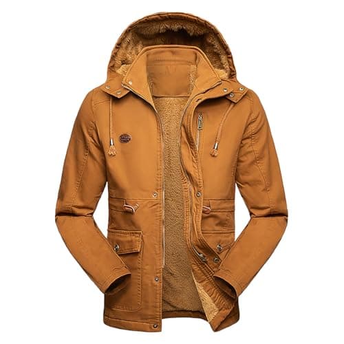 Image of Generisch Men's Winter Parka Work Coat Medium Length Textured Warm Thickened Outdoor All-Weather Leisure Jacket Windproof, yellow, L