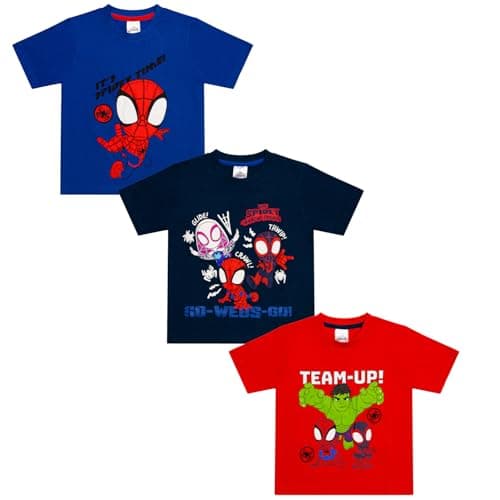 Image of Marvel Spidey & His Amazing Friends Boys T-Shirts 3-Pack | Spidey, Spin and Ghost-Spider 3pk Tees | 100% Cotton Superhero Shirts for Kids 4-5 Years Multicoloured