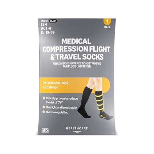 Image of Healthcare by Amazon Medical Compression Flight & Travel Socks Black 3-6/35-39 (Previously a Amazon Basic Care Brand, Same Product)