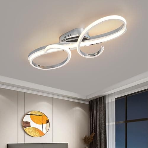 Image of Deliouay Dimmable LED Ceiling Lights with Remote Control, Flush Mount Lighting Fixture, for Living Room Bedroom Lounge Dinning Room,Kitchen, Hallway, Office Ceiling lamp (Chrome, 60cm)