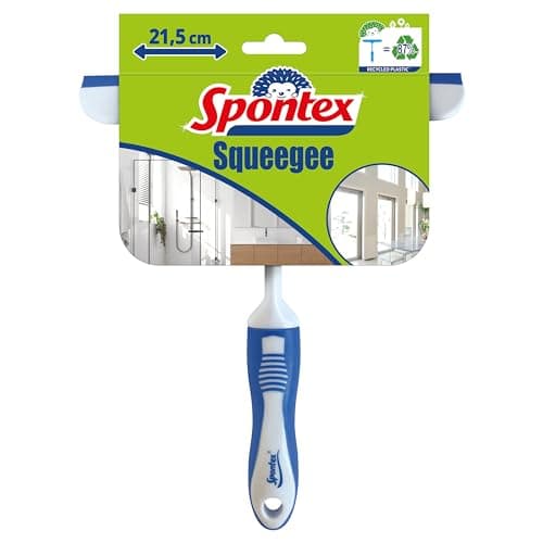 Image of Spontex Squeegee | Multi-Purpose Shower & Window Squeegee for Glass, Tiles & More | Resistant 21.5cm Rubber Blade | Lightweight Small Squeegee | Hook Hole for Hanging