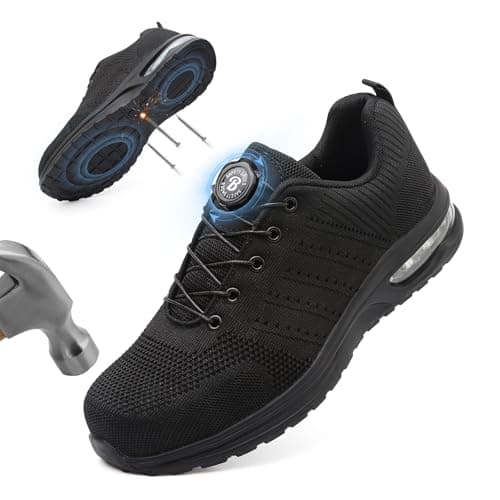 Image of Safety Trainers Men Women Steel Toe Cap Trainers Ladies Safety Shoes Work Shoes Mens Steel Toe Non Slip Breathable Work Boots Fashion Protective Boots Black