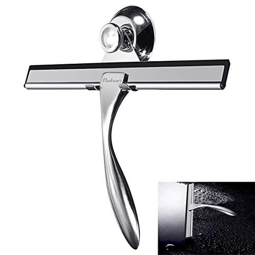 Image of Baban Shower Squeegee Stainless Steel Window Squeegee Window Cleaner Shower Wiper with Suction Hook Ideal for Mirror, Window, Car Glass Cleaning
