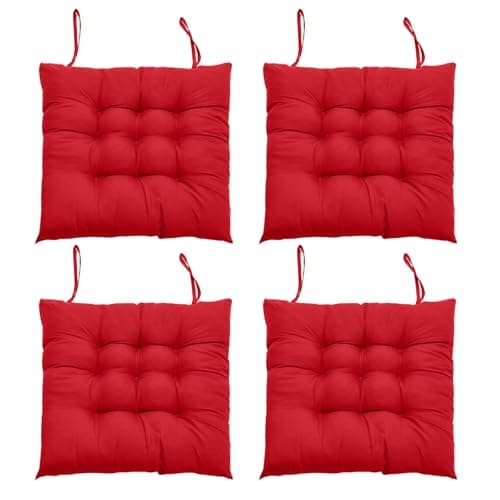 Image of DKIEI Seat Pads for Dining Chairs Set of 4, 40 x 40cm Comfortable Dining Chair Cushions, Thick Kitchen Chair Cushions with Ties for Garden Living Room Garden Office Patio(Red)