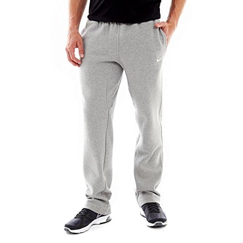 Image of Nike Men's Club Open Hem Swoosh Pants - Dark Grey Heather/White, Medium