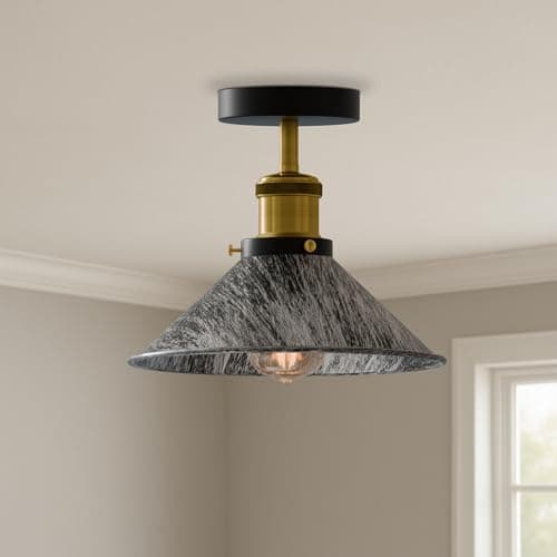 Image of LEDSone Vintage Ceiling Light Semi Flush Mount Lighting Fixture with 22cm Brushed Silver Lampshade Easy Fit Rust Free Metal E27 Holder for Living Room Kitchen Bedroom Hallway