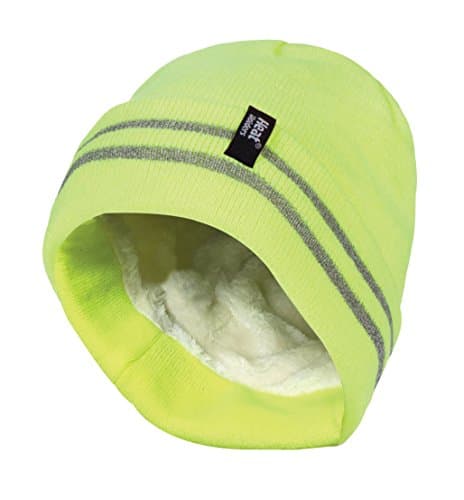 Image of HEAT HOLDERS - Mens hi vis Reflective Outdoor Winter Thermal Knitted high Visibility Turnover hat in Orange and Yellow (One Size, Hi Vis Yellow)