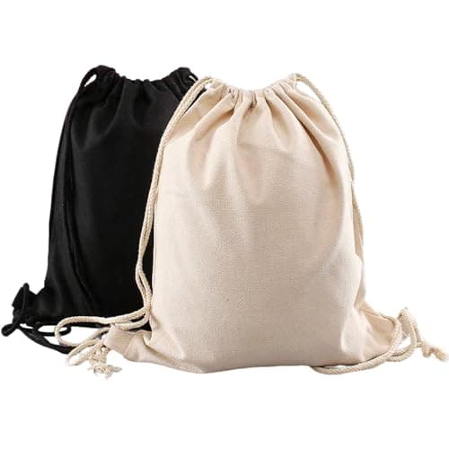 Image of Nievajio Pack of 2 Backpack Fabric Bag, Cotton Fabric Bag with Drawstring, Suitable for Daily Commuting, Sports and Fitness