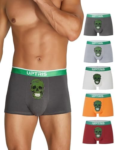 Image of UPTRIS Mens Boxer Shorts Cotton Mens Underwear Trunks，5 Packs No Riding Up Boxers for Men Soft Skull Boxer Shorts with Lightwight Wasitband，Comfort Moisture-Wicking and Breathable Underpants for Men