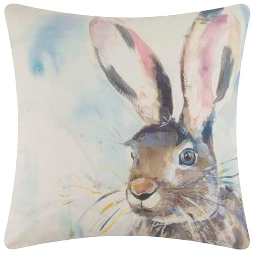 Image of Voyage Maison Harriet Hare Outdoor Cushion – Water-Resistant British Wildlife Watercolour Design (Multicolour - 43x43cm)