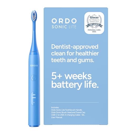 Image of ORDO Lite Sonic Toothbrush, 35,000 Pulses/Min, Dual Mode Rechargeable Electric Toothbrush Adults, 1 Toothbrush Head, 5+ Weeks Battery, Smart Timer, Waterproof, USB-C, Sky