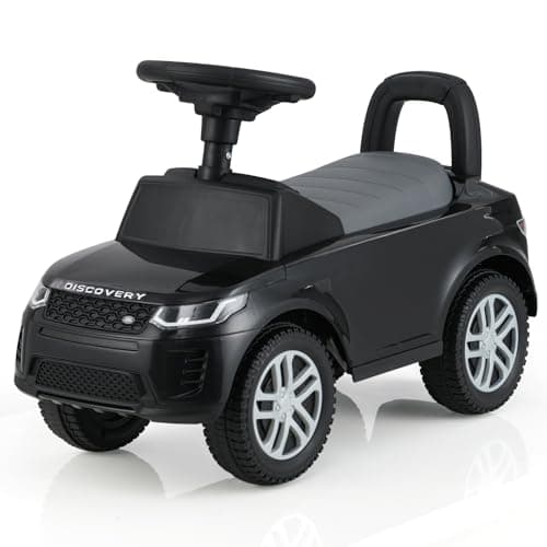Image of COSTWAY Ride on Car, Toddler Foot to Floor Sliding Walker with Horn, Engine Sounds, Under-Seat Storage, Land Rover Licensed Push Along Cars for 12-36 Months (Black)