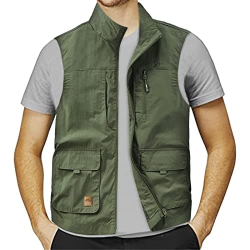 Image of Mashaouyo Mens Field Pofessional Emergency Field Fishing Multi Vest Mens Outdoor Winter Coat (Green, XXXL)