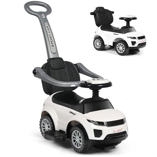 Image of Maxmass 3-in-1 Kids Ride on Push Car, Toddler Foot to Floor Sliding Car with Removable Handlebar, Guardrail & Footrest, Music, Horn, Underneath Storage, Baby Slider Walker for Boys Girls (White)