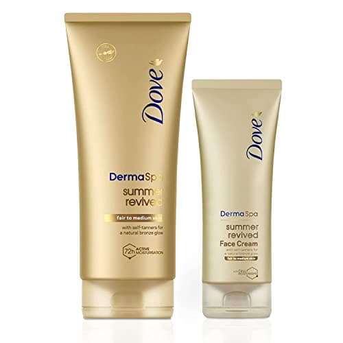 Image of Dove Unilever Derma Spa Body Lotion Summer Revived Fair to Medium, 200ml with Dove Derma Spa Face Cream Summer Revived Fair to Medium, 75ml, 2 Piece Set