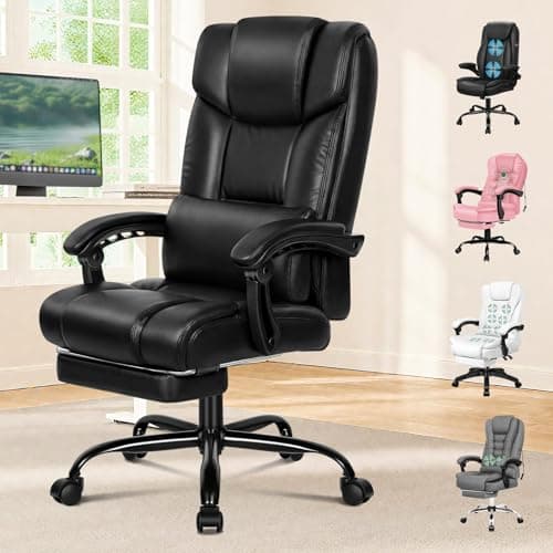 Image of ELFORDSON Executive Office Chair with Lumbar Support for Home Office, Ergonomic PC Gaming Chair with Footrest Armrests, High Back 150° Reclining Computer Chairs, 180KG Capacity, PU Leather, Black