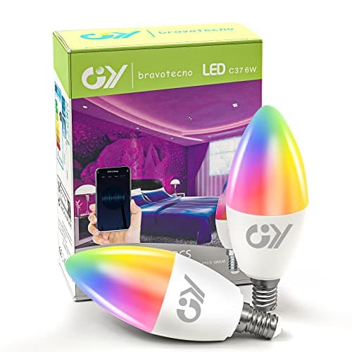 Image of GY Smart Bulb C37 E14 Alexa Light Bulbs,6W 600lm 2700K-6500K RGB Dimmable Colour Changing Compatible with Alexa/Google Home 2.4 GHz WLAN,2 Packs