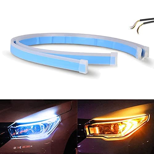 Image of AUTOXBERT Car LED Daytime Running Lights Strip, 2-Pack 24 Inch Sequential Switchback DRL Flexible Waterproof Headlight Turn Signal Lights Strip(Ice Blue&Yellow)