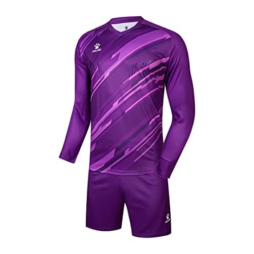 Image of KELME Football Goalkeeper Shirts and Shorts Long Sleeve T-Shirts Goalie Pad Protective Custom Goalkeeper Kit for Men Women Uniform Purple 2XL