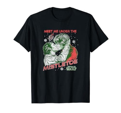 Image of Star Wars Christmas Han Solo & Leia Kiss Under The Mistletoe T-Shirt