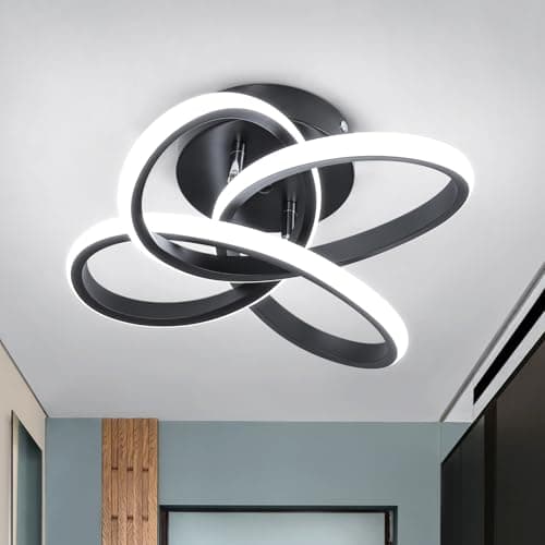 Image of Led Ceiling Light, Black 30cm Modern Simple Curved Ceiling lamp, Ceiling Lighting Fixture for Hallway Bedroom Living Room Entryway Kitchen Balcony Stair Dining Room - 26W Cool White Light 6000K